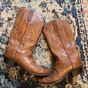 LUCCHESE BROWN LEATHER COWBOY BOOTS